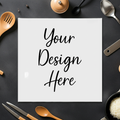 a white ceramic trivet set on a table surrounded by utensils