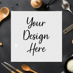 a white ceramic trivet set on a table surrounded by utensils