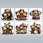 Six Christmas cards with a different humerous cat design on each one.
