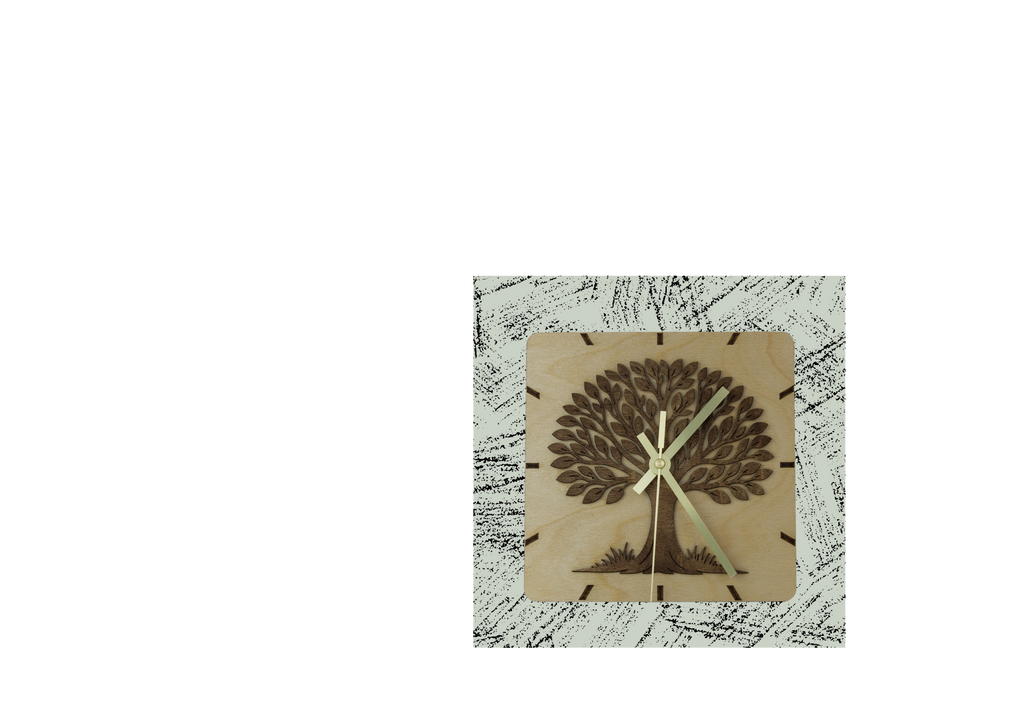 Wooden clock featuring a tree of life design